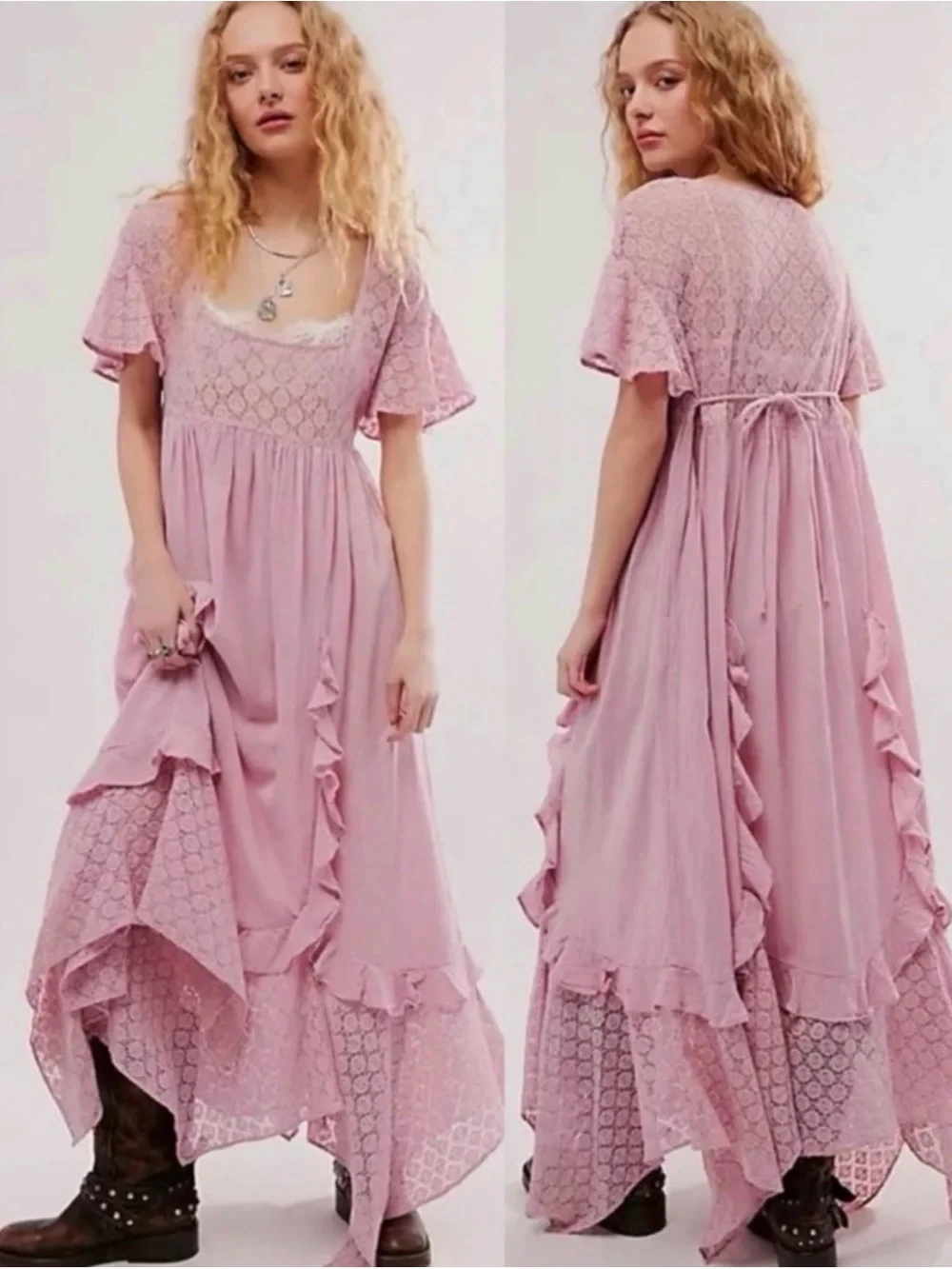 Free People Ethereal Bohemian Bring The Romance Midi Maxi Dress Pink Medium